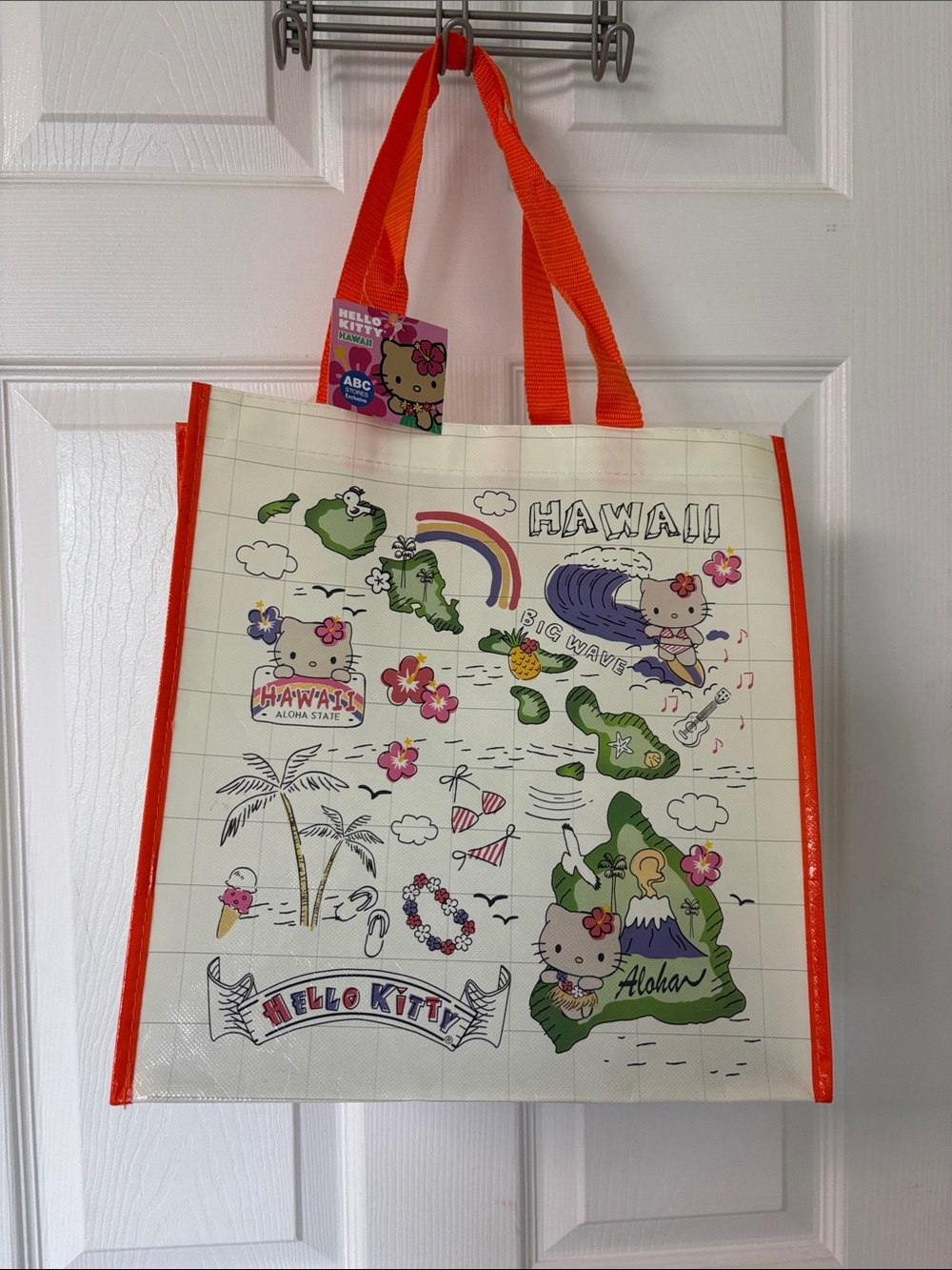 Hello Kitty Hawaii Reusable Tote Bag - Cream with Orange Trim